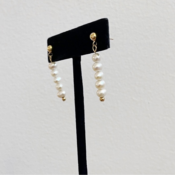 14K Gold Pearl Drop Earrings CU 1 1/4” Bridal - Picture 7 of 12